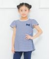 子供服 女の子 綿100％ボーダー柄バックリボンつきTシャツ ネイビー(06) モデル画像アップ