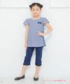 子供服 女の子 綿100％ボーダー柄バックリボンつきTシャツ ネイビー(06) モデル画像全身