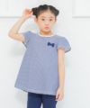 子供服 女の子 綿100％ボーダー柄バックリボンつきTシャツ ネイビー(06) モデル画像1