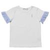 子供服 女の子 綿100％音符刺繍ストライプ柄フリルつきTシャツ オフホワイト(11) 正面