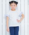 子供服 女の子 綿100％音符刺繍ストライプ柄フリルつきTシャツ オフホワイト(11) モデル画像アップ