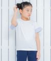子供服 女の子 綿100％音符刺繍ストライプ柄フリルつきTシャツ オフホワイト(11) モデル画像2
