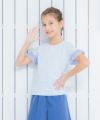 子供服 女の子 綿100％音符刺繍ストライプ柄フリルつきTシャツ ブルー(61) モデル画像1