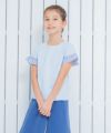 子供服 女の子 綿100％音符刺繍ストライプ柄フリルつきTシャツ ブルー(61) モデル画像3