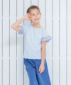 子供服 女の子 綿100％音符刺繍ストライプ柄フリルつきTシャツ ブルー(61) モデル画像4