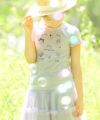 子供服 女の子 綿100％きらきらラメコスメプリントフリルつきTシャツ オフホワイト(11) モデル画像アップ