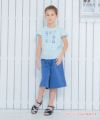 子供服 女の子 綿100％バレエシューズプリントTシャツ ブルー(61) モデル画像全身