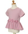 子供服 女の子 綿100％リボンつき異素材ギャザー切り替えTシャツ ピンク(02) トルソー斜め
