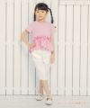子供服 女の子 綿100％リボンつき異素材ギャザー切り替えTシャツ ピンク(02) モデル画像全身