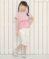 子供服 女の子 綿100％リボンつき異素材ギャザー切り替えTシャツ ピンク(02) モデル画像4