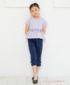 子供服 女の子 リボン付き異素材ギャザー切り替えTシャツ パープル(91) モデル画像全身