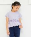 子供服 女の子 リボン付き異素材ギャザー切り替えTシャツ パープル(91) モデル画像1