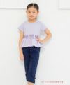 子供服 女の子 リボン付き異素材ギャザー切り替えTシャツ パープル(91) モデル画像2