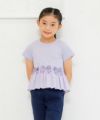 子供服 女の子 リボン付き異素材ギャザー切り替えTシャツ パープル(91) モデル画像3