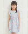 子供服 女の子 日本製綿100％花柄リボン＆フリルワンピース ブルー(61) モデル画像アップ