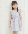 子供服 女の子 日本製綿100％花柄リボン＆フリルワンピース ブルー(61) モデル画像1