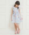 子供服 女の子 日本製綿100％花柄リボン＆フリルワンピース ブルー(61) モデル画像2
