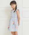 子供服 女の子 日本製綿100％花柄リボン＆フリルワンピース ブルー(61) モデル画像3