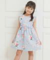 子供服 女の子 日本製綿100％花柄リボン＆フリルワンピース ブルー(61) モデル画像4