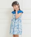 子供服 女の子 日本製綿100％花柄リボン＆フリルつきワンピース ブルー(61) モデル画像1