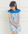 子供服 女の子 日本製綿100％花柄リボン＆フリルつきワンピース ブルー(61) モデル画像2