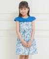 子供服 女の子 日本製綿100％花柄リボン＆フリルつきワンピース ブルー(61) モデル画像3
