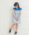 子供服 女の子 日本製綿100％花柄リボン＆フリルつきワンピース ブルー(61) モデル画像4