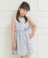 子供服 女の子 日本製綿100％花柄リボンつきワンピース パープル(91) モデル画像アップ