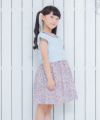 子供服 女の子 襟付き花柄ドッキングワンピース ブルー(61) モデル画像3