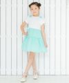 子供服 女の子 リボンつき音符モチーフギンガムチェックドッキングワンピース グリーン(08) モデル画像全身