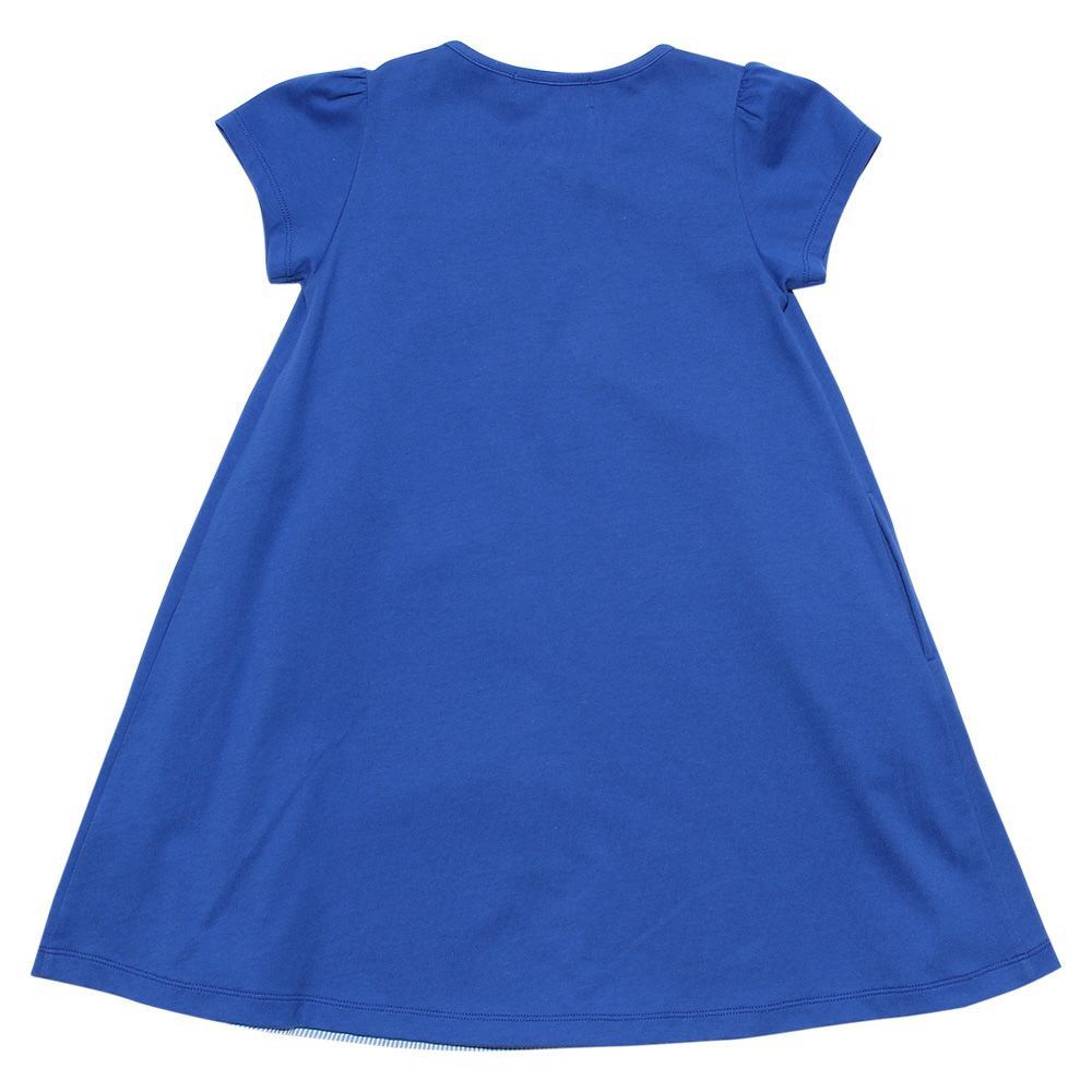 子供服 女の子 綿100％リボン付きストライプ柄ワンピース ブルー(61) 背面