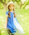 子供服 女の子 綿100％リボン付きストライプ柄ワンピース ブルー(61) モデル画像1