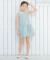 子供服 女の子 綿100％手書き風小花柄襟付きワンピース ブルー(61) モデル画像3