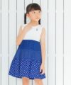 子供服 女の子 音符刺繍ドット柄３段切り替えドッキングワンピース ブルー(61) モデル画像1