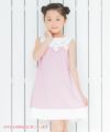 子供服 女の子 綿100％リボン付きAラインワンピース ピンク(02) モデル画像アップ