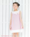 子供服 女の子 綿100％リボン付きAラインワンピース ピンク(02) モデル画像1