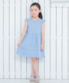子供服 女の子 綿100％フリルつき裾ピコレースワンピース ブルー(61) モデル画像全身