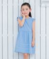 子供服 女の子 綿100％フリルつき裾ピコレースワンピース ブルー(61) モデル画像1