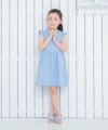 子供服 女の子 綿100％フリルつき裾ピコレースワンピース ブルー(61) モデル画像2