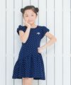 子供服 女の子 綿100％ドット柄音符刺繍ワンピース ネイビー(06) モデル画像2
