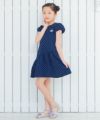 子供服 女の子 綿100％ドット柄音符刺繍ワンピース ネイビー(06) モデル画像3
