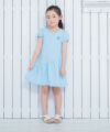 子供服 女の子 綿100％ドット柄音符刺繍ワンピース ブルー(61) モデル画像全身