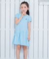 子供服 女の子 綿100％ドット柄音符刺繍ワンピース ブルー(61) モデル画像1