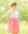 子供服 女の子 ストライプ柄音符プリント襟付きドッキングワンピース ピンク(02) モデル画像1