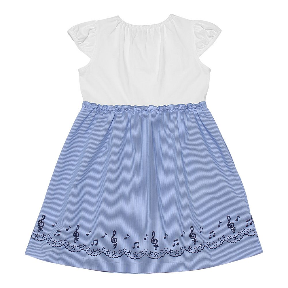 子供服 女の子 ストライプ柄音符プリント襟付きドッキングワンピース ブルー(61) 背面