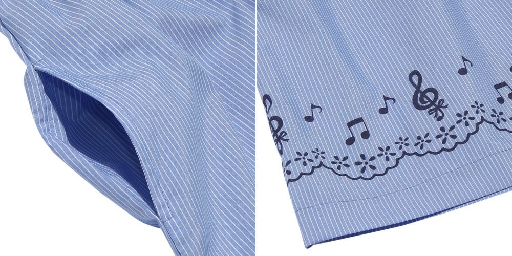 子供服 女の子 ストライプ柄音符プリント襟付きドッキングワンピース ブルー(61) デザインポイント2