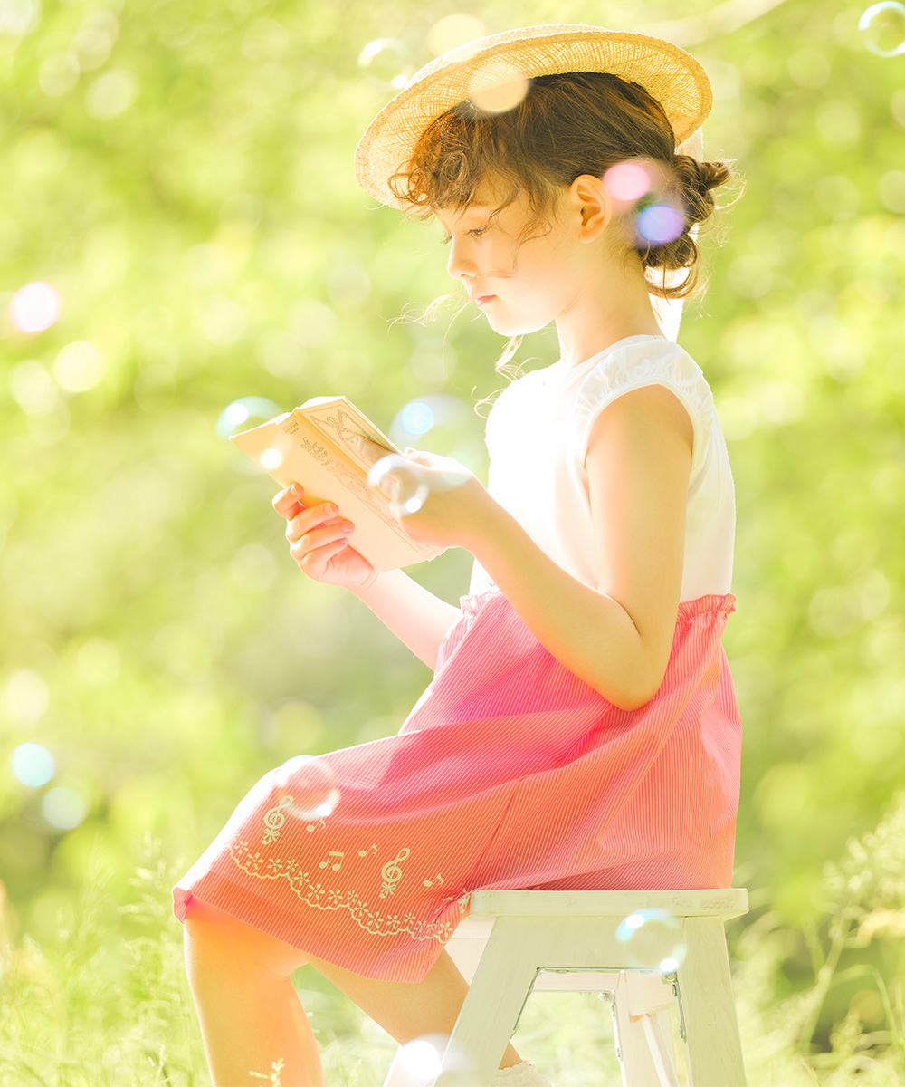 子供服 女の子 ストライプ柄音符プリント襟付きドッキングワンピース ブルー(61) 