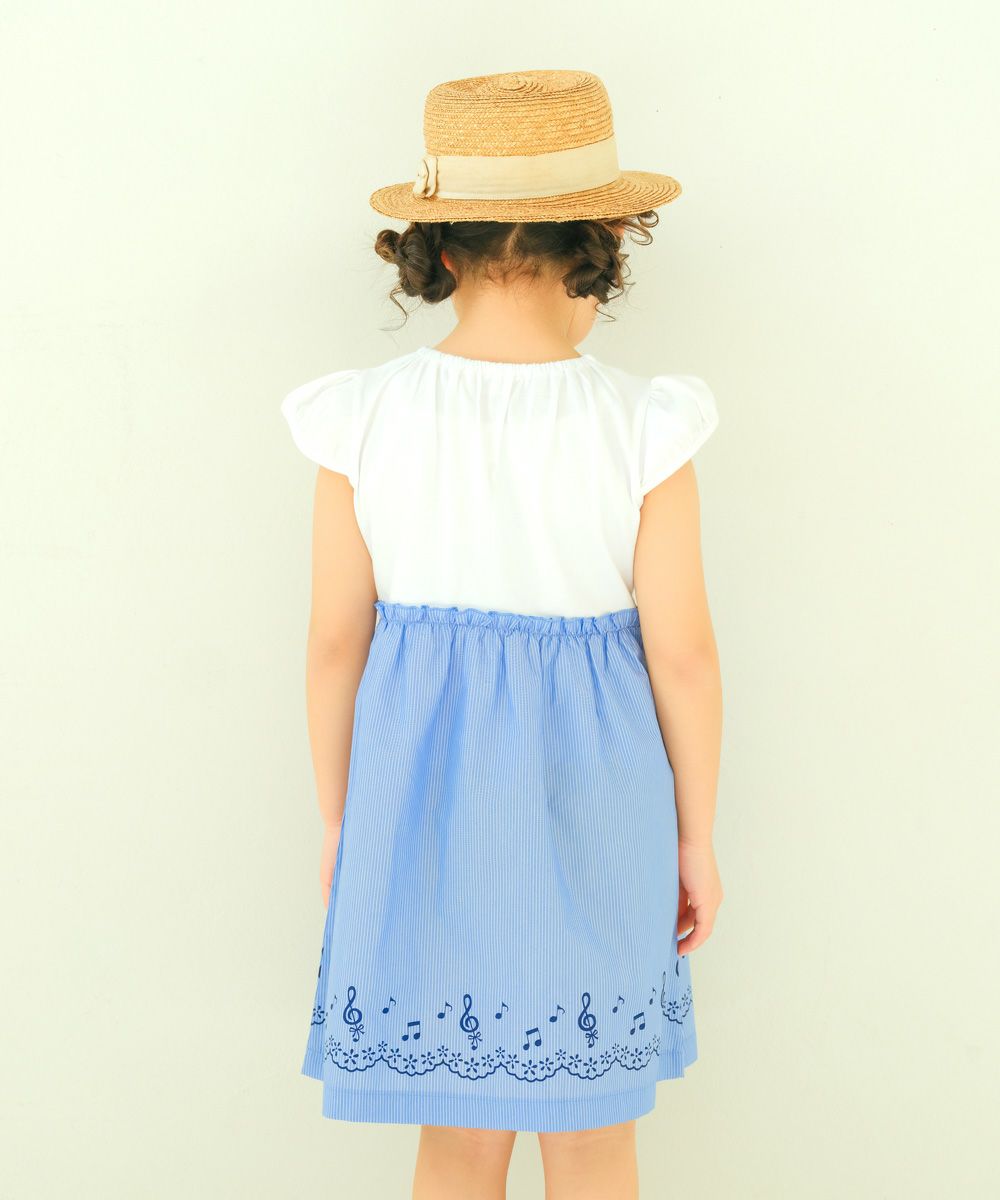 子供服 女の子 ストライプ柄音符プリント襟付きドッキングワンピース ブルー(61) 