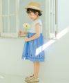 子供服 女の子 ストライプ柄音符プリント襟付きドッキングワンピース ブルー(61) 