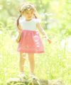 ベビー服 女の子 ベビーサイズストライプ柄音符プリント襟付きドッキングワンピース ピンク(02) モデル画像
